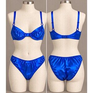 NWT Vintage Malizia by La Perla 100% Silk Bra Panty Set Magic Blue Italy 32B